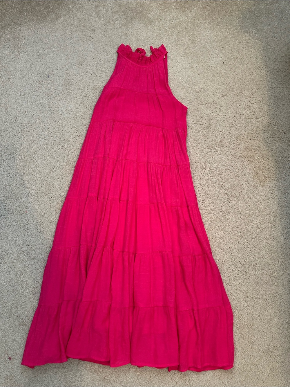 entro Hot Pink Ruffled Neck Maxi Dress